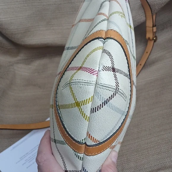 Coach Multi Color Plaid Tattersall Larger Crossbody Bag with Tan Leather Accents - Picture 7 of 17